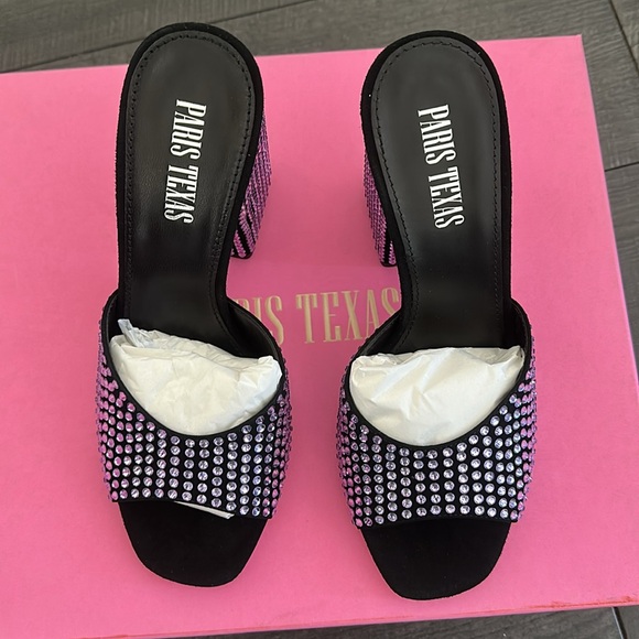 Paris Texas Violet Onyx Holly Anja Crystal-Embellished Mules - Picture 2 of 12